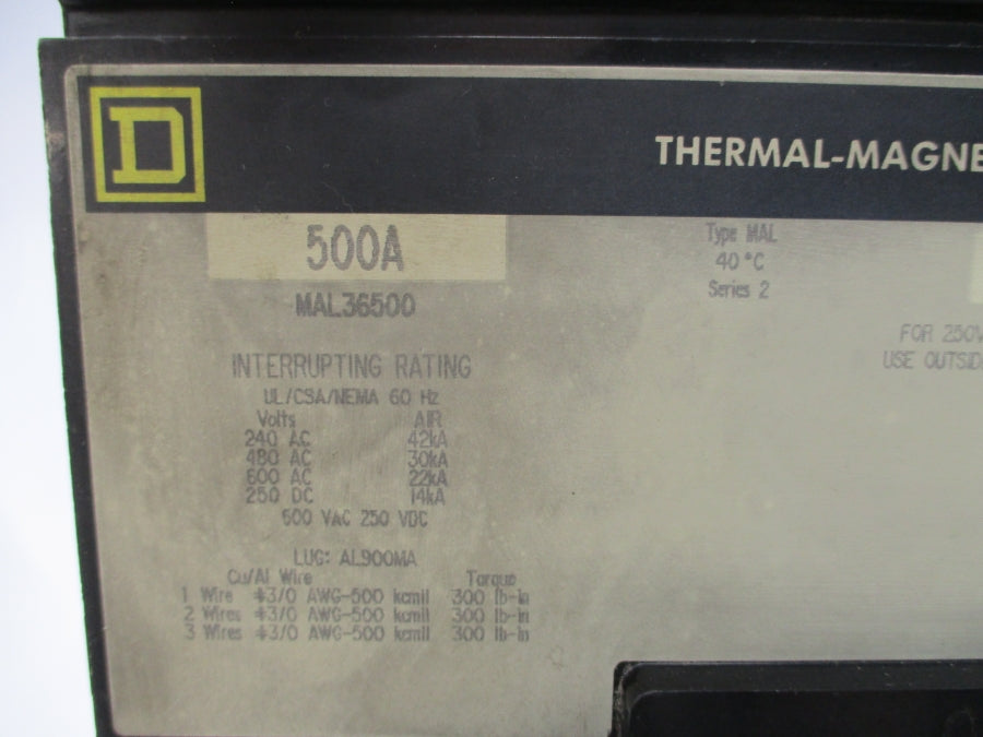 SQUARE D MAL36500 SER. 2 600VAC 500A UNMP