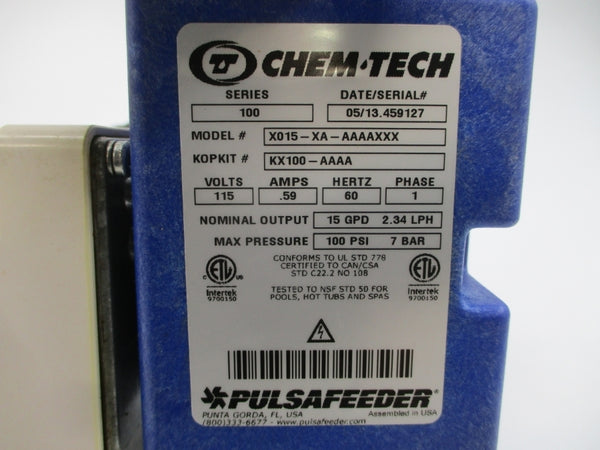 PULSAFEEDER X015-XA-AAAAXXX KX100-AAAA SER. 100 115V .59A 100PSI NSNP