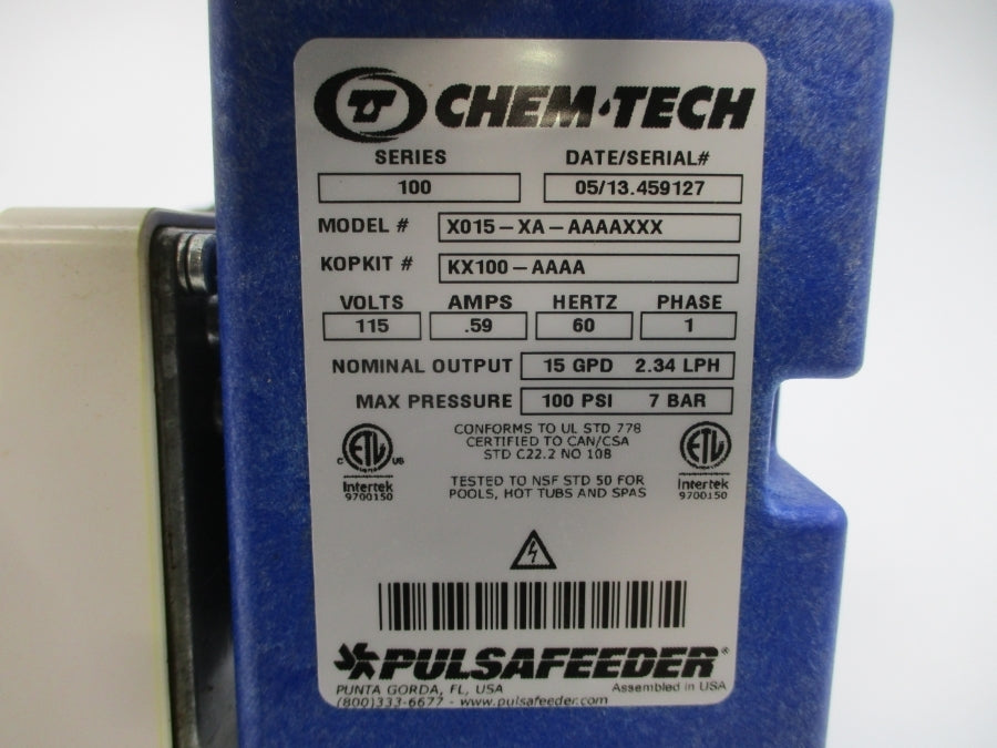 PULSAFEEDER X015-XA-AAAAXXX KX100-AAAA SER. 100 115V .59A 100PSI NSNP