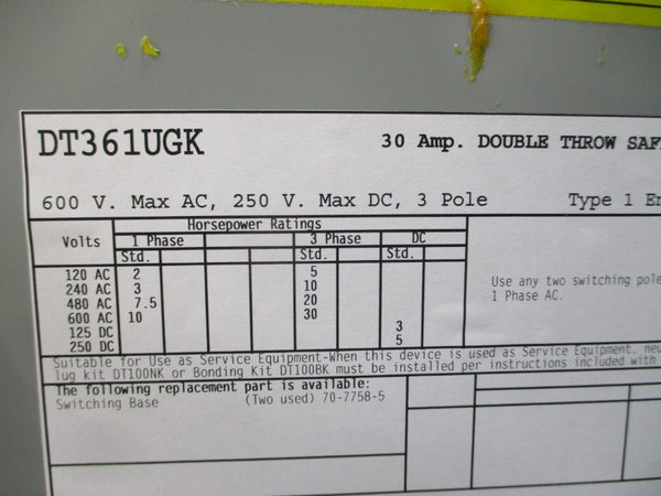 EATON DT361UGK 600VAC 30A NSNP