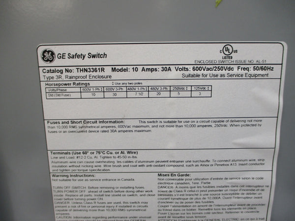 GENERAL ELECTRIC THN3361R 600VAC 30A NSNP