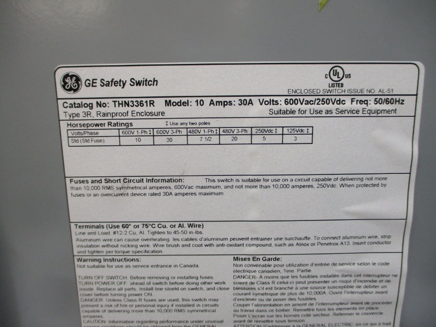 GENERAL ELECTRIC THN3361R 600VAC 30A NSNP