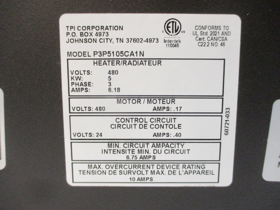 TPI P3P5105CA1N 06451802 480V 6.18A NSMP