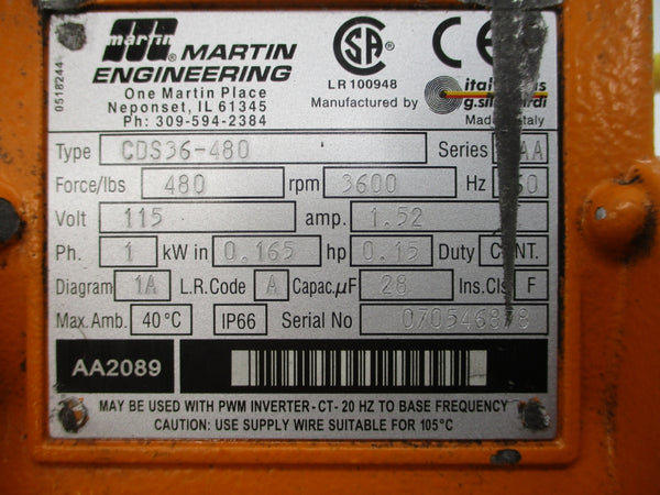 MARTIN ENGINEERING CDS36-480 SER. AA 115V 1.52A UNMP