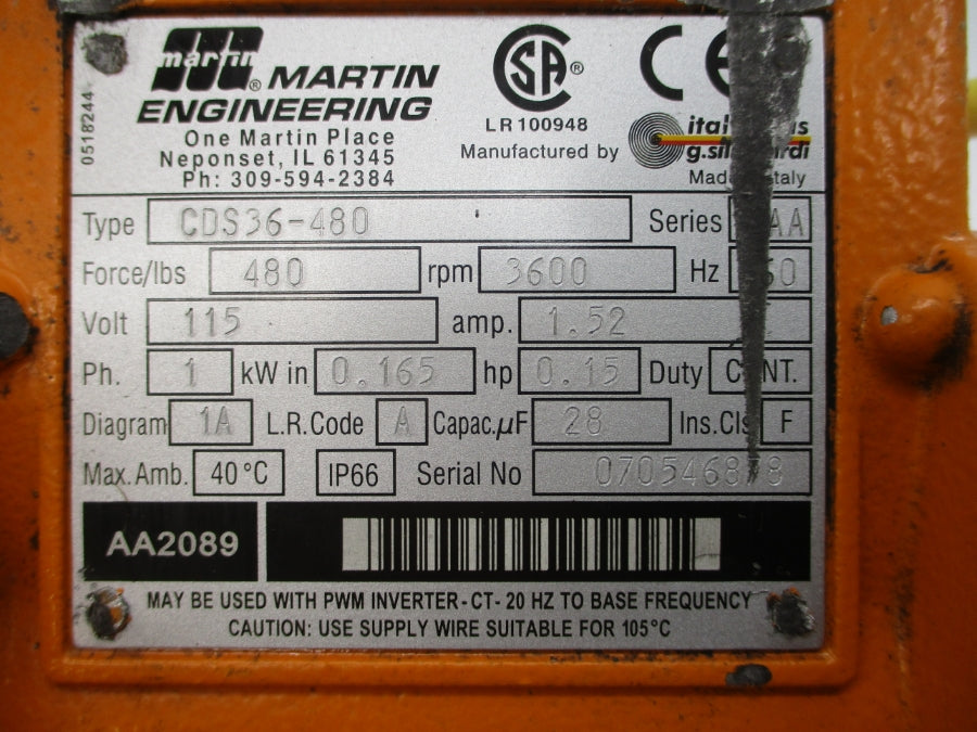 MARTIN ENGINEERING CDS36-480 SER. AA 115V 1.52A UNMP