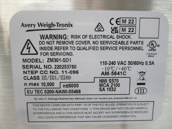 AVERY WEIGH-TRONIX ZM301-SD1 AWT05-505800 110-240VAC 0.5A NSMP