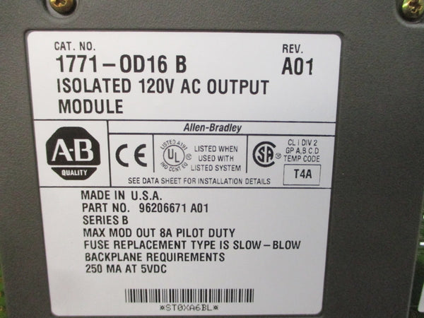 ALLEN BRADLEY 1771-OD16 SER. B 120VAC 8A REV. A01 NSMP