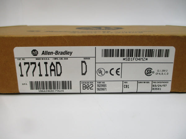 ALLEN BRADLEY 1771-IAD SER. D 120VAC/DC 0.195A REV. B02 NSMP