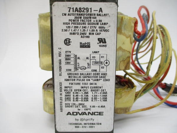 ADVANCE 71A8271-001D 277V 2.50A NSMP