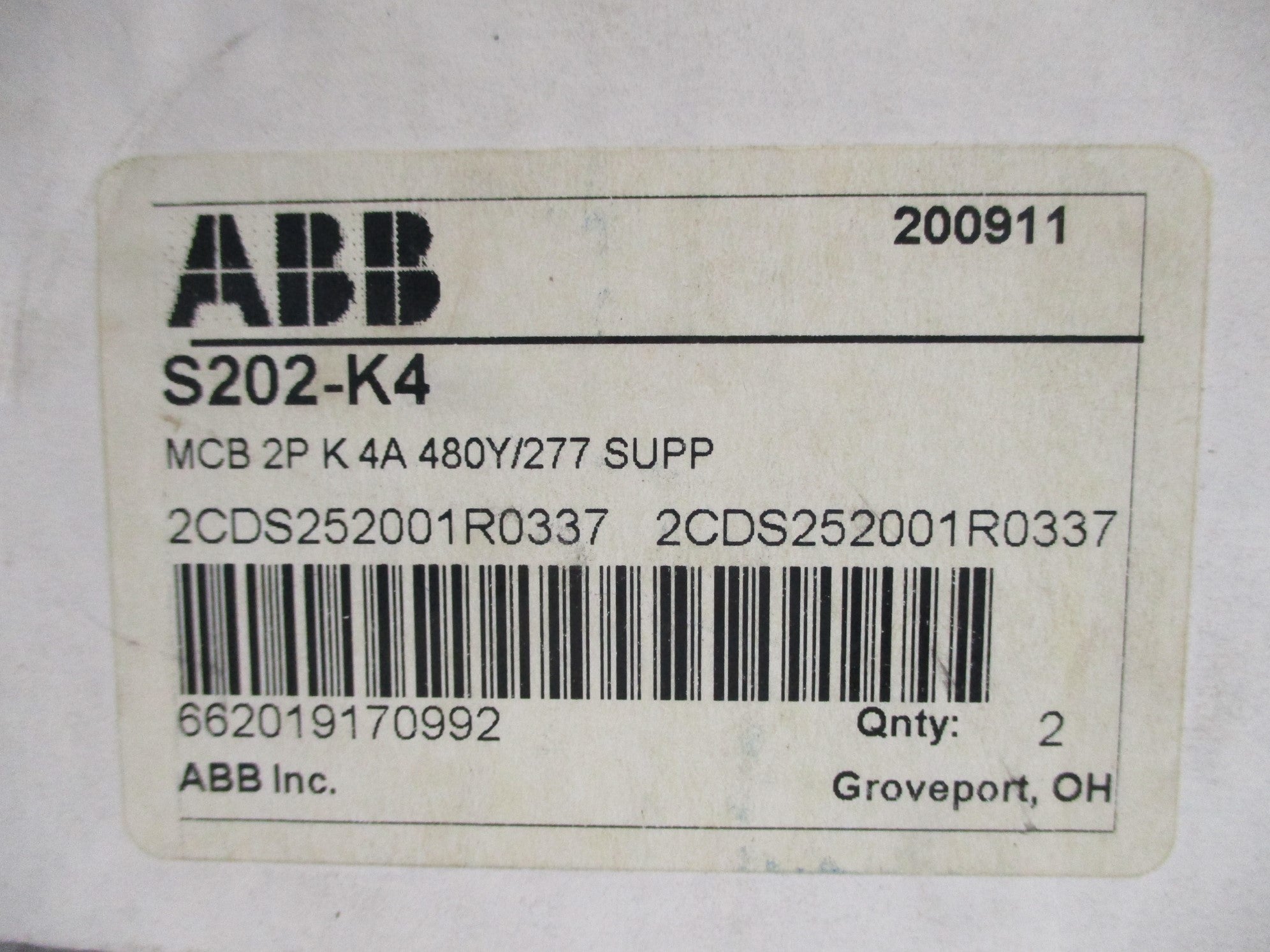 ABB S202-K4 4A 277V NSMP