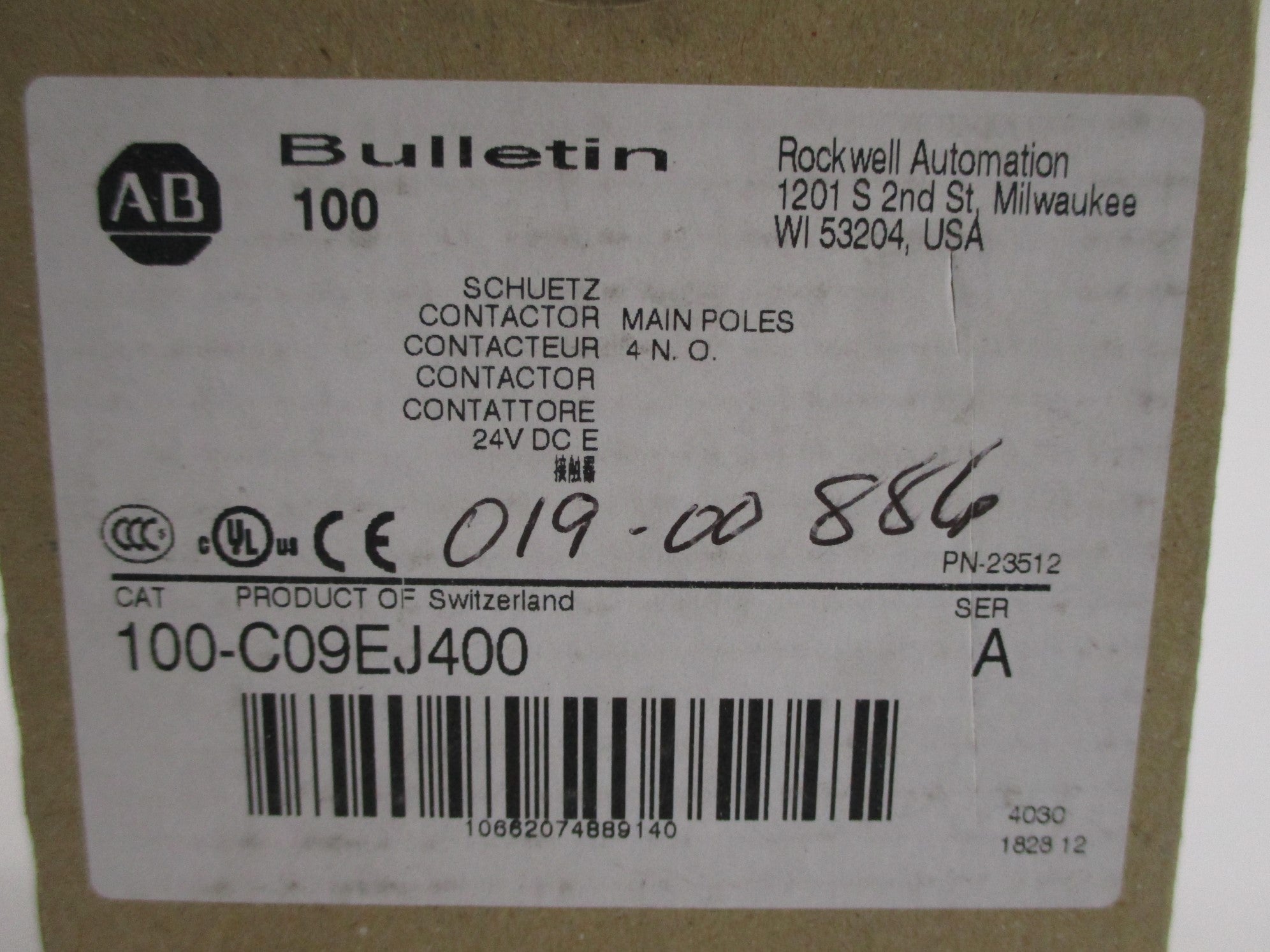 ALLEN BRADLEY 100-C09EJ400 SER. A 24VDC (BR/WH) NSMP