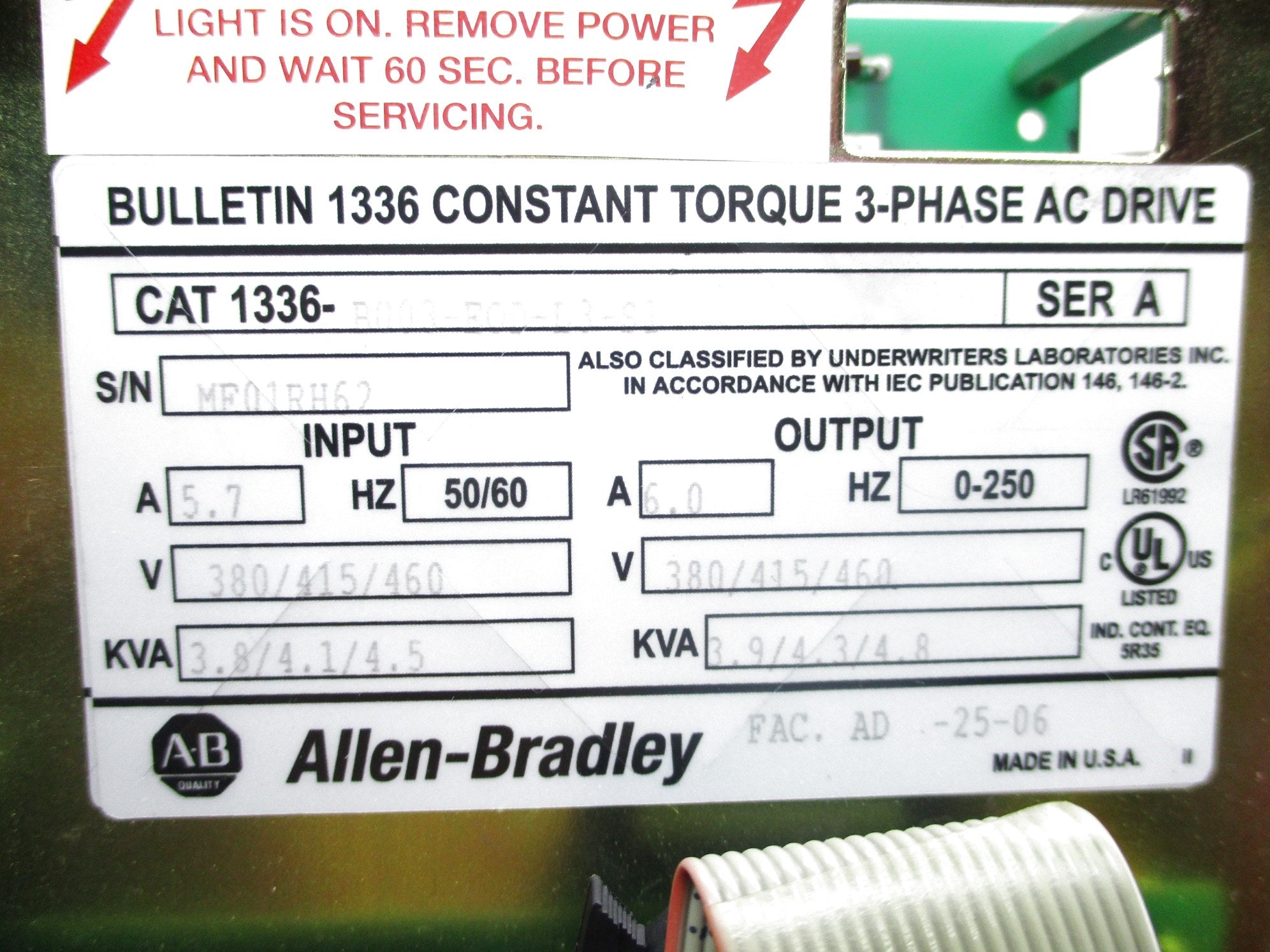 ALLEN BRADLEY 1336-B003-EOD-L3-S1 SER. A UNMP