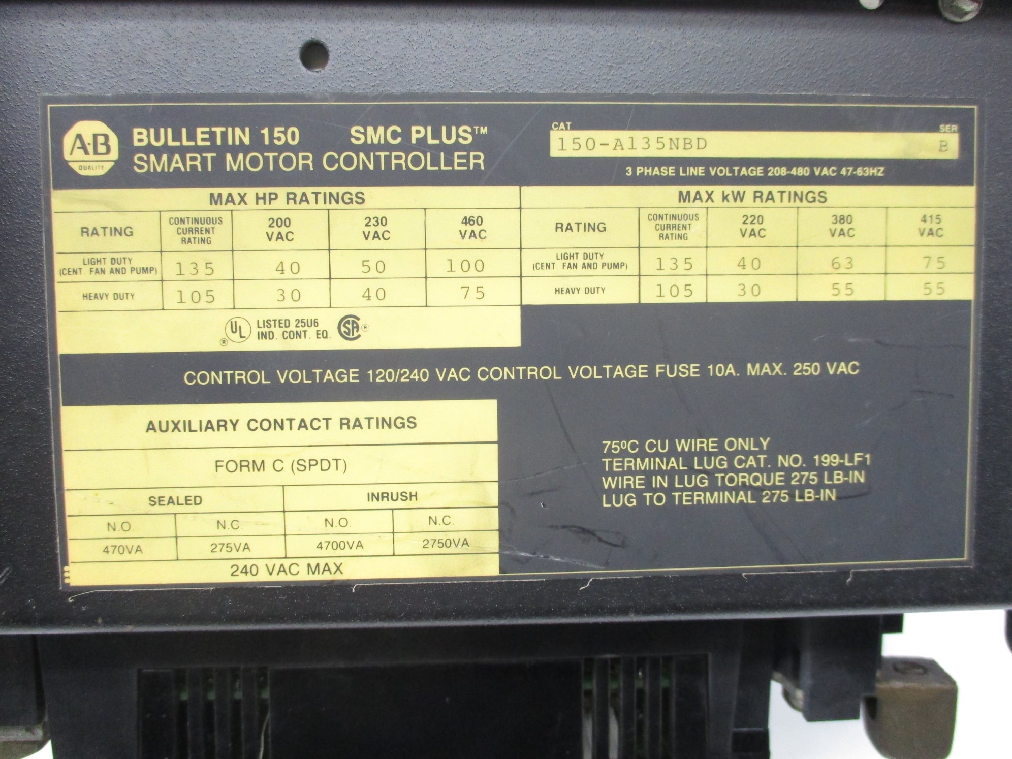 ALLEN BRADLEY 150-A135NBD SER. B NSNP