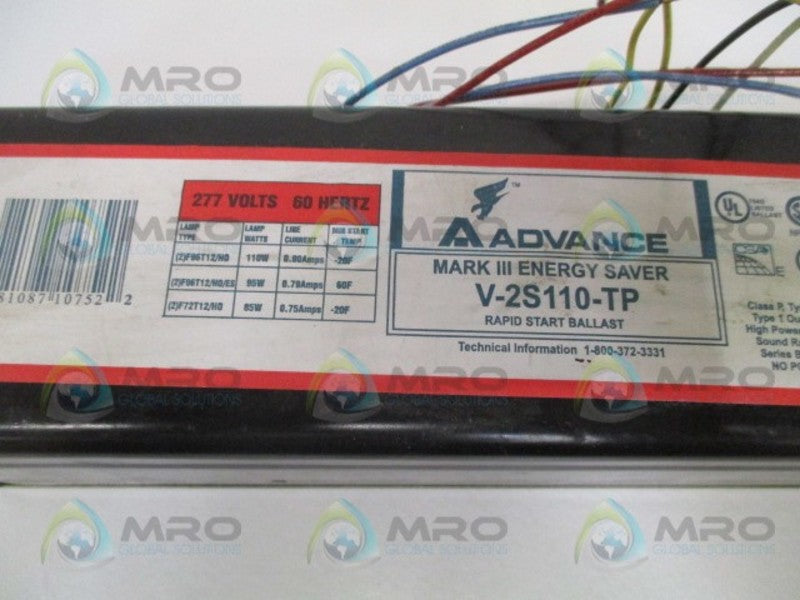 ADVANCED V-2S110-TP RAPID START BALLAST 277V NSNP