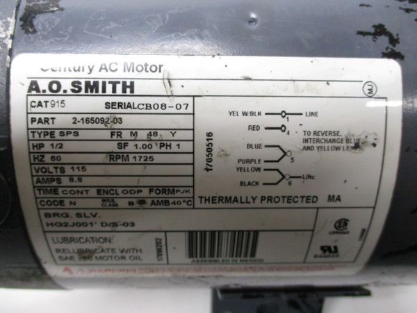 A.O. SMITH 2-165092-03 AC MOTOR .5 HP 1725 RPM  NSNP