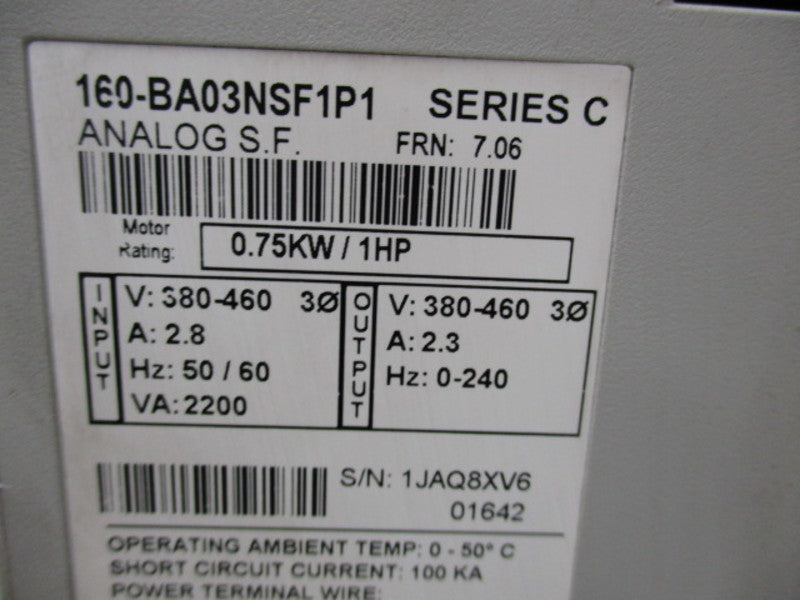 ALLEN BRADLEY 160-BA03NSF1P1 SER.C FRN 7.06 VARIABLE SPEED DRIVE  UNMP