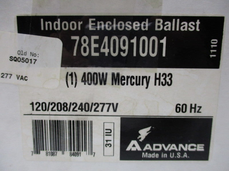 ADVANCE 78E4091001 INDOOR ENCLOSED BALLAST 400W  NSMP