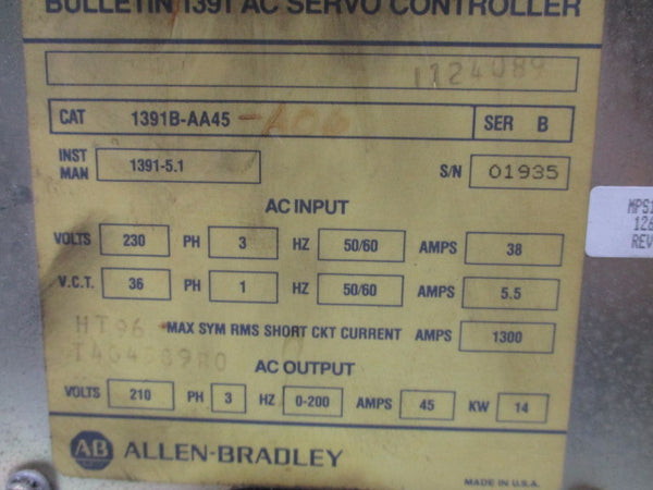 ALLEN BRADLEY 1391B-AA45-A06 SER. B (AS IS)  UNMP