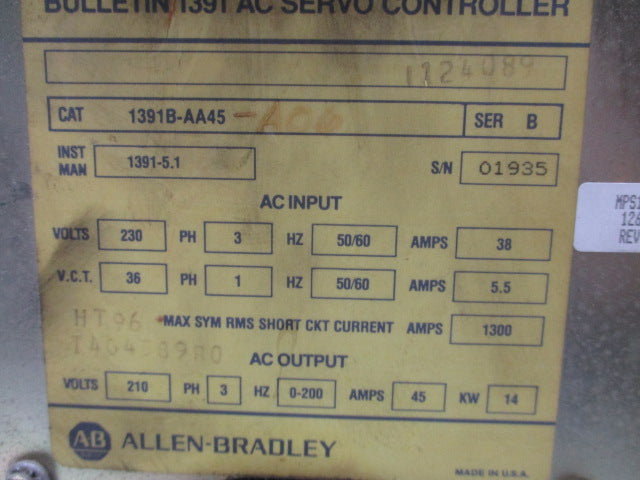 ALLEN BRADLEY 1391B-AA45-A06 SER. B (AS IS)  UNMP