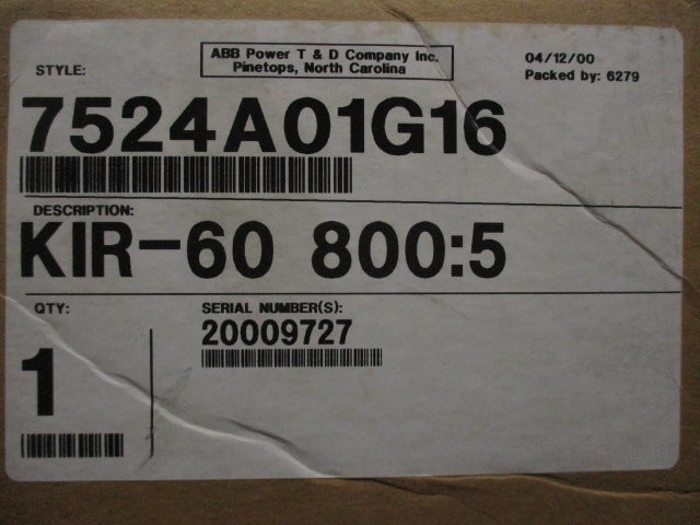 ABB KIR-60 STYLE 7524A01G16 NSMP