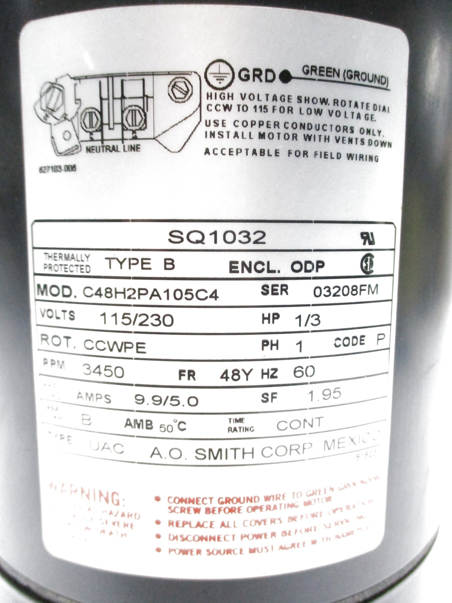 A.O. SMITH SQ1032 UNMP