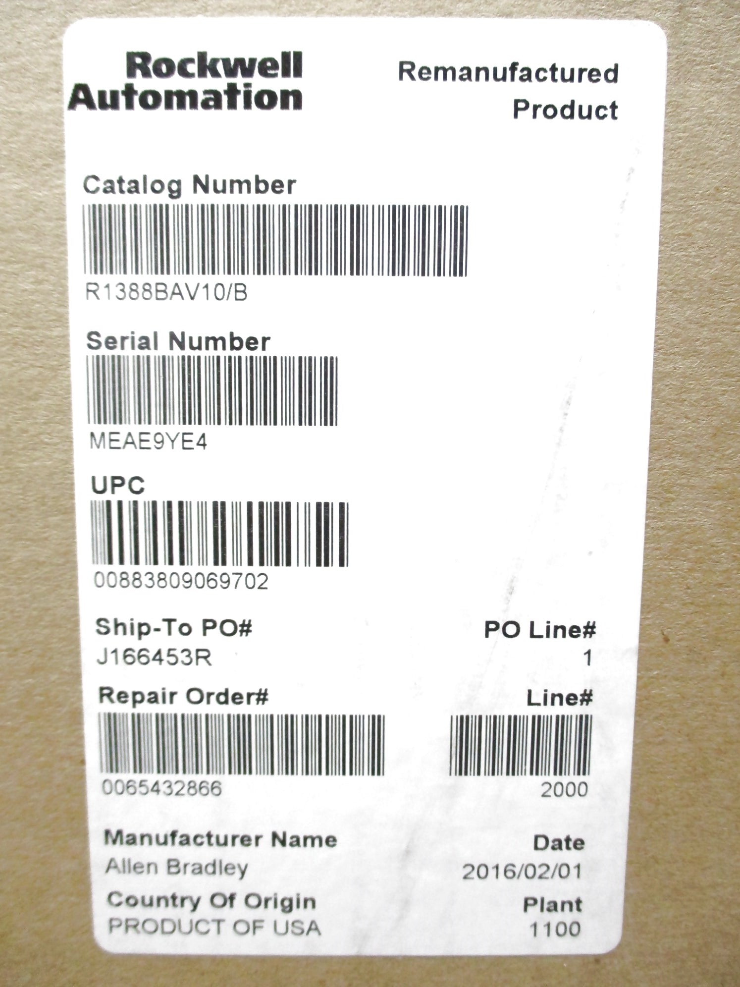 ALLEN BRADLEY 1388B-AV10 SER. B REMAN