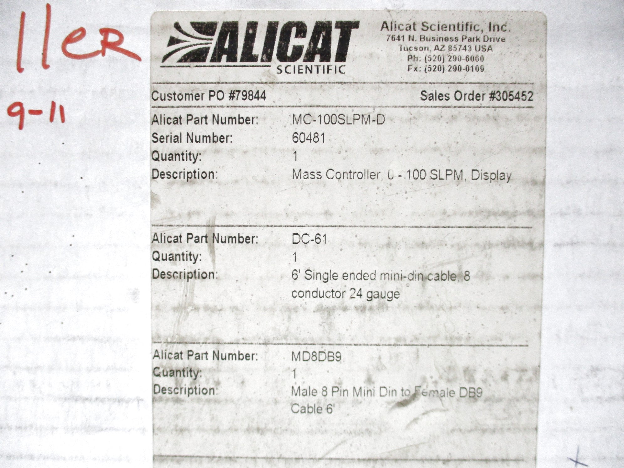 ALICAT MC-100SLPM-D/CM NSMP
