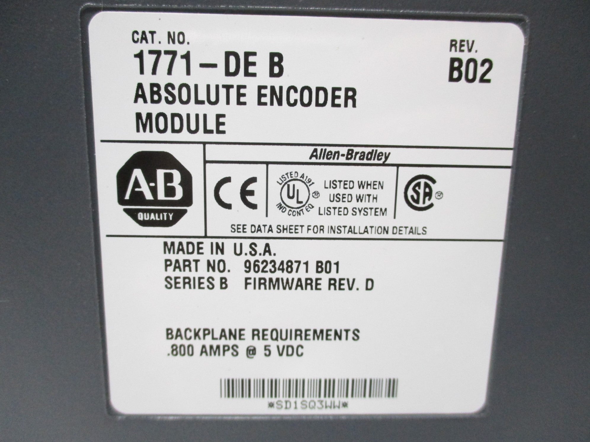 ALLEN BRADLEY 1771-DE SER. B F/W. D REV. B02 NSNP