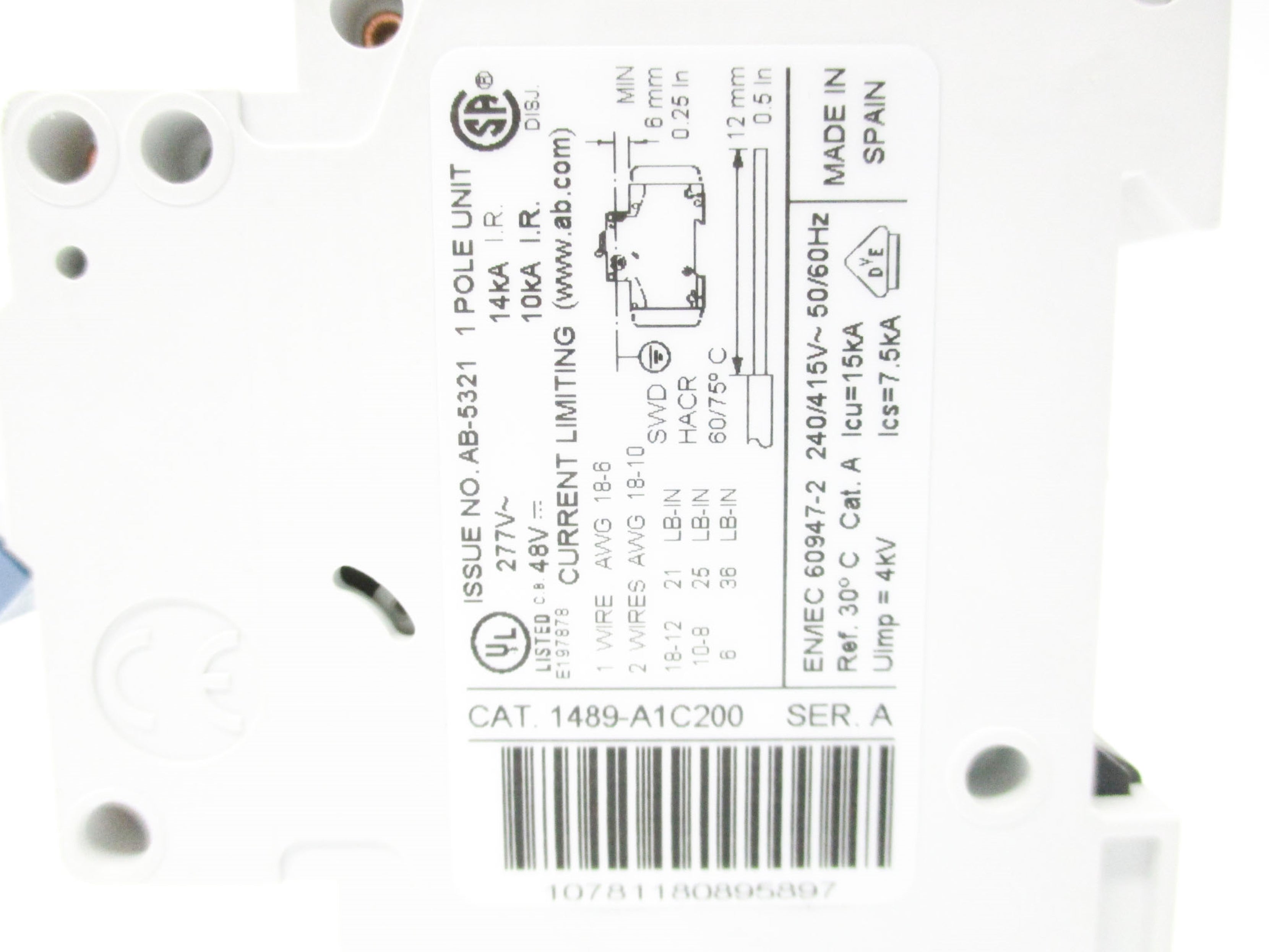 ALLEN BRADLEY 1489-A1C200 SER. A 277VAC 20A (WH) NSMP