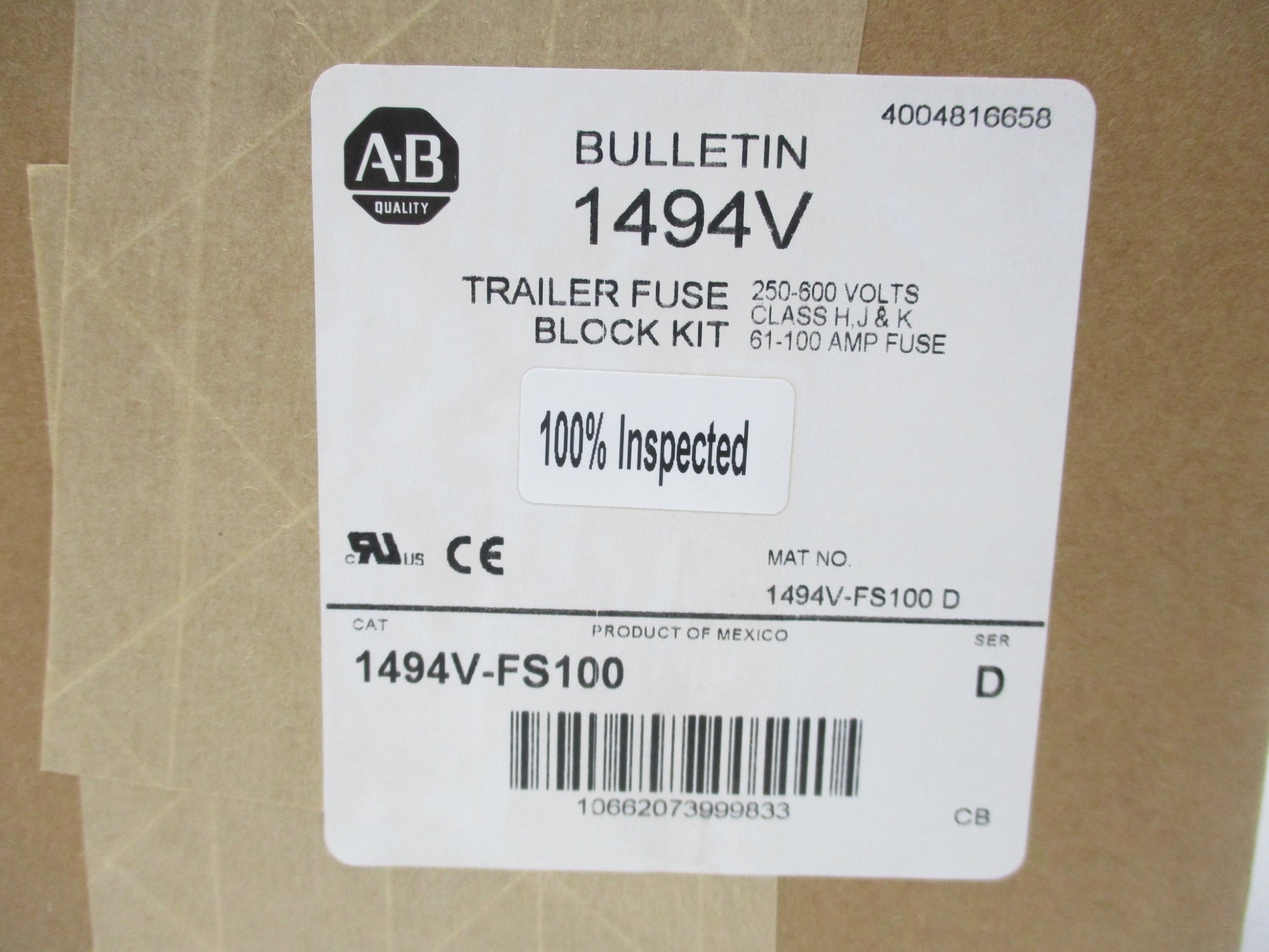 ALLEN BRADLEY 1494V-FS100 SER. D (BR/WH) NSFS
