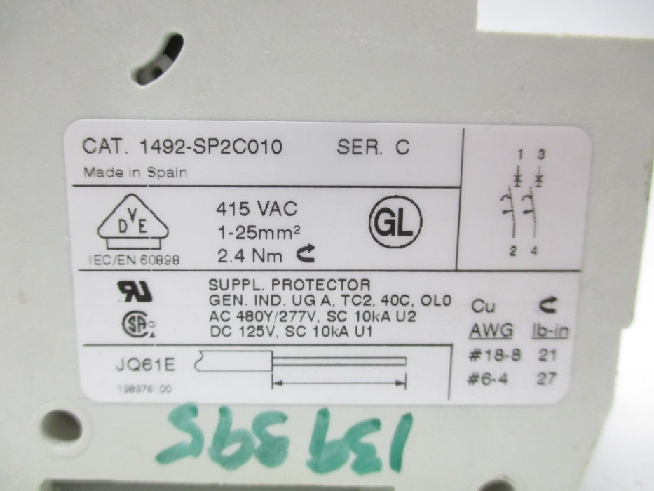ALLEN BRADLEY 1492-SP2C010 SER. C 125V 1A UNMP