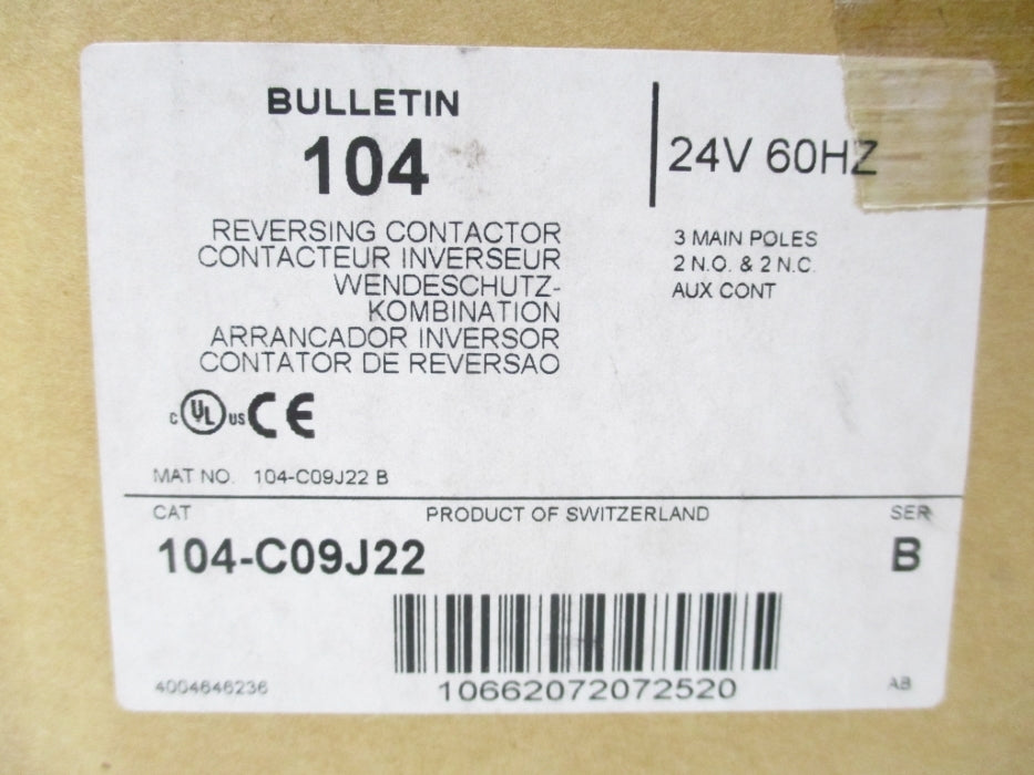 ALLEN BRADLEY 104-C09J22 SER. B 24V (BR/WH) NSMP
