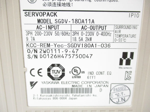 YASKAWA SGDV-180A11A NSMP
