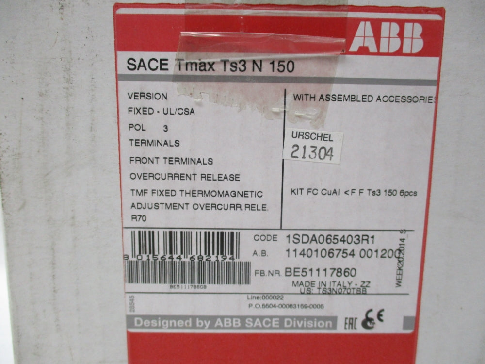 ABB BE51117860 TMAXTS3N150 70A 600V NSMP