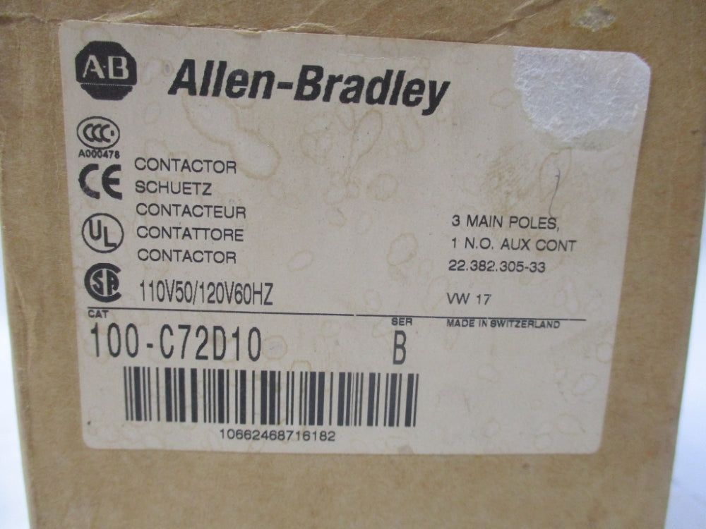 ALLEN BRADLEY 100-C72D10 SER. B 110/120V 100A (BR/WH) NSMP