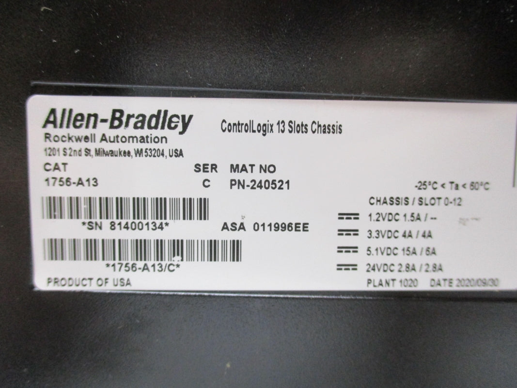 ALLEN BRADLEY 1756-A13 SER. C 24VDC 15A NSMP