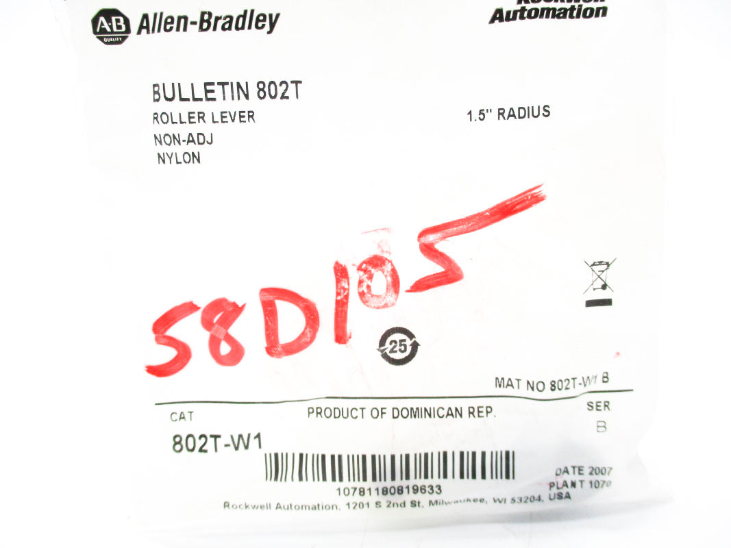 ALLEN BRADLEY 802T-W1 SER. B 1.5" NSMP
