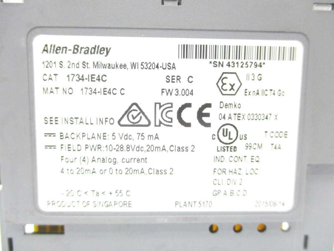 ALLEN BRADLEY 1734-IE4C SER. C F/W 3.004 10-28.8VDC NSMP