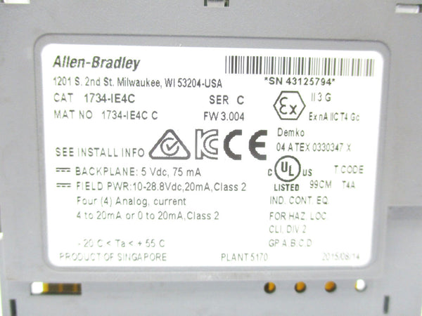 ALLEN BRADLEY 1734-IE4C SER. C F/W 3.004 10-28.8VDC NSMP