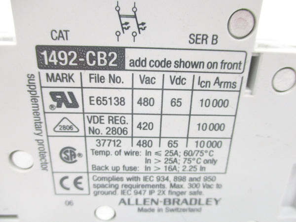 ALLEN BRADLEY 1492-CB2G100 SER. B 480VAC 10A NSNP