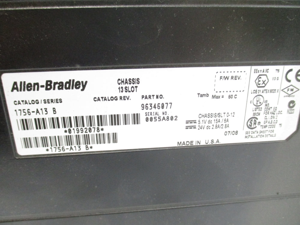 ALLEN BRADLEY 1756-A13 w/1756-PA72 UNMP