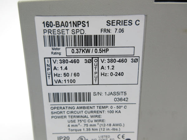 ALLEN BRADLEY 160-BA01NPS1 SER. C F/W 7.06 380-460V 1.4A NSNP
