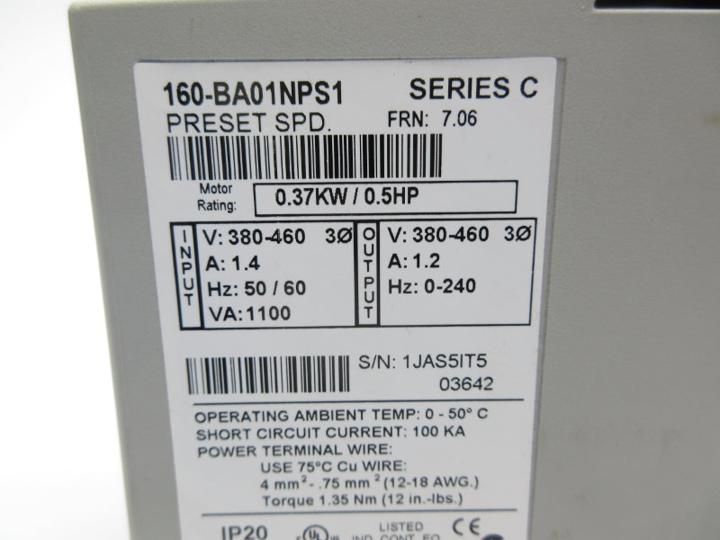 ALLEN BRADLEY 160-BA01NPS1 SER. C F/W 7.06 380-460V 1.4A NSNP