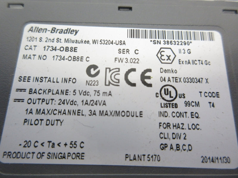 ALLEN BRADLEY 1734-OB8E SER. C F/W 3.022 24VDC NSMP