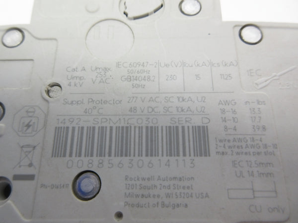 ALLEN BRADLEY 1492-SPM1C030 SER. D 277VAC 3A NSNP