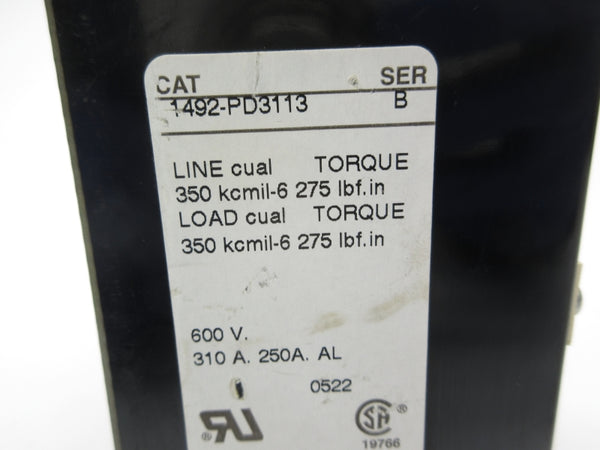 ALLEN BRADLEY 1492-PD3113 SER. B 600V 310A NSNP