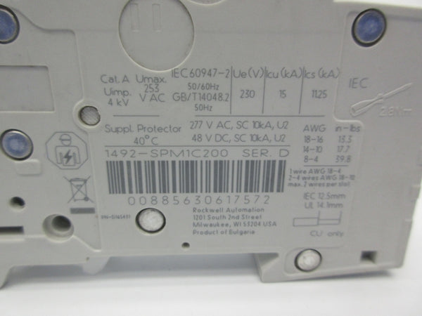 ALLEN BRADLEY 1492-SPM1C200 SER. D 277VAC 20A NSNP