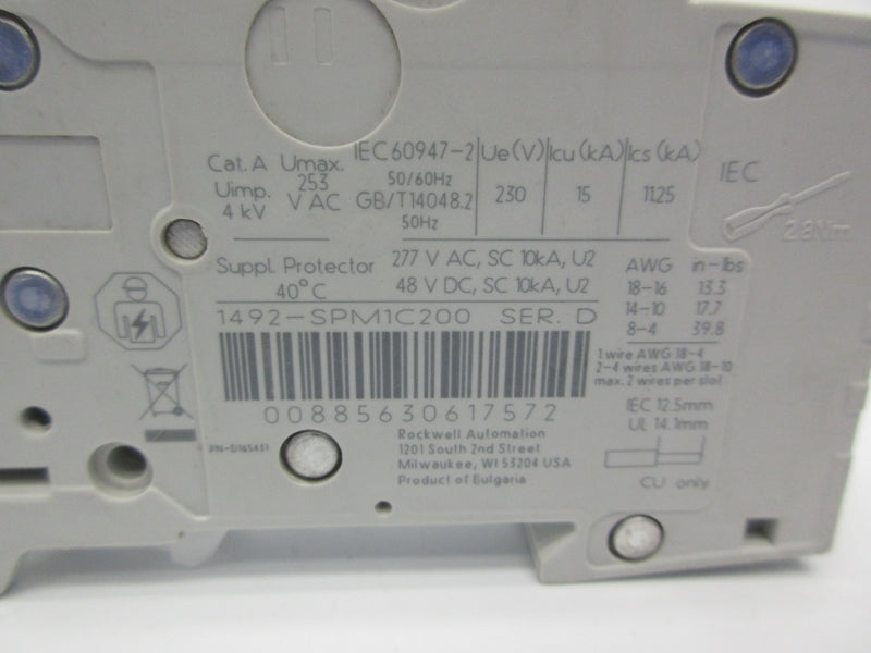 ALLEN BRADLEY 1492-SPM1C200 SER. D 277VAC 20A NSNP