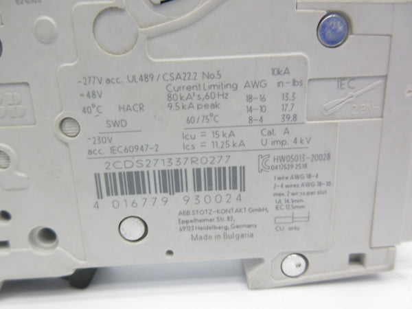 ABB SU201MK2 2CDS271337R0277 277V 2A NSNP