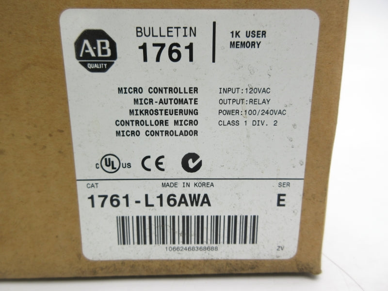 ALLEN BRADLEY 1761-L16AWA SER. E F/W 1.0 120VAC NSMP